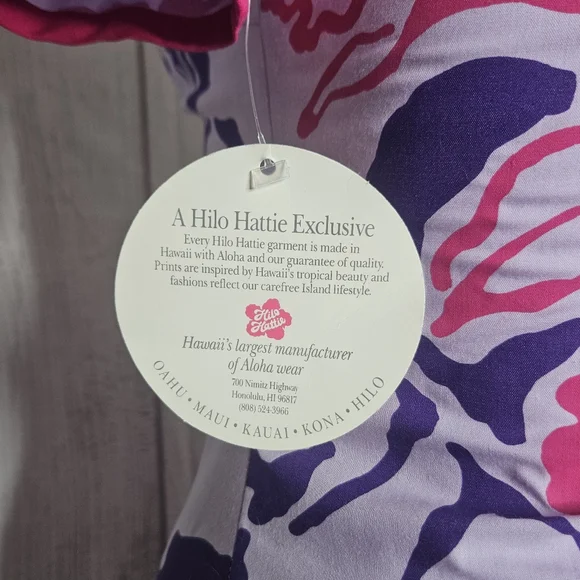 VTG 80s NWT Hilo Hattie Floral Puff Sleeve Dress w Mermaid Ruffle Hem, size 12 - Picture 8 of 10